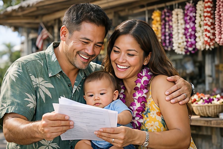 Keoni & Lani R., lei stand owners at the market